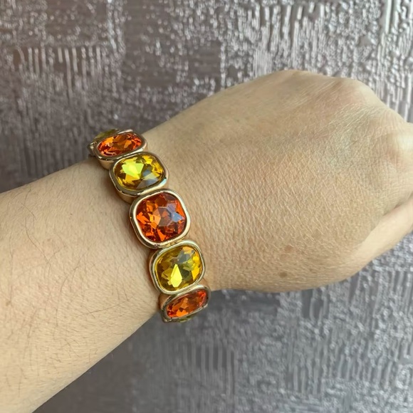 Anthropologie Amber Gold Gemstone Crystal Stretch Bracelet - Picture 12 of 16